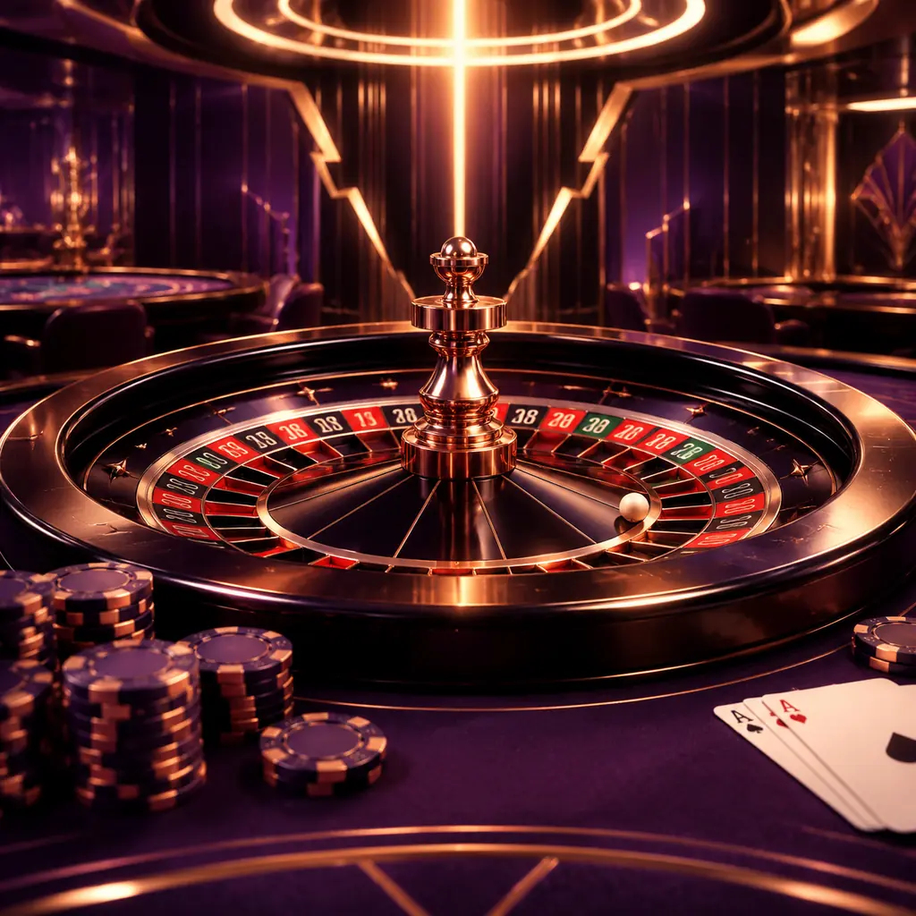 Roda roulette dengan pencahayaan kilat keemasan